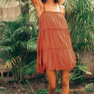 Never Let You Down Rust Orange Tie-Strap Tiered Mini Dress